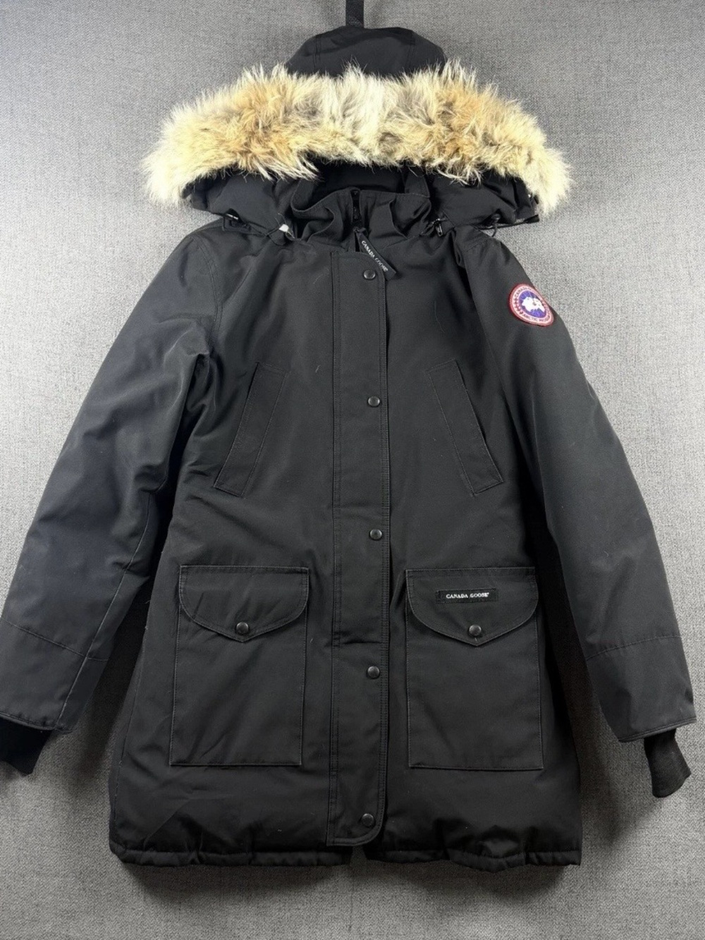 Canada Goose Black Trillium Parka with Fur-Trim Hood and Patch - Picture 1 of 16